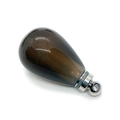 Deep brown teardrop stone pendant with a polished silver metal bail and loop - Translucent Tawny Style (15)