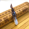 Pyramid opal crystal bullet pendant with antique bronze filigree cap for DIY necklaces - 10x78mm / Opal