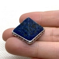 Lapis lazuli pyramid pendant with blue gemstone and silver hollow heart metal base - 28x32mm / Lapis Lazuli