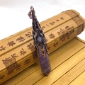 Vintage style hexagonal amethyst crystal prism pendant with bronze hollowed metal cap - 10x78mm / Purple Crystal