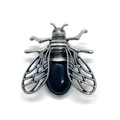 Vintage silver bee pendant with large oval black onyx stone and detailed wings - Black Agate