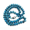 Blue marble texture cylindrical beads necklace with silver lobster clasp jewelry - Blue Crazy Agate