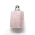 Ciondolo rettangolare in quarzo rosa naturale con gancio in metallo argentato lucido - Rosa Tono Argento