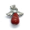 Ciondolo angelo in diaspro rosso naturale con ali in metallo argento su sfondo bianco - Diaspro Rosso