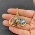 Handmade golden wire-wrapped pendant with natural stones and baroque pearl fragments - Style 3 (Shell Crystal Stone)