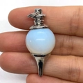 Opalite stone ball pendulum pendant with silver-tone metal holder for necklace making - 18x41mm / Opal