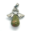 Ciondolo angelo in pietra unakite naturale con ali in metallo argento per gioielli - Unakite
