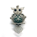 Silver owl pendant with hollow pattern and green aventurine stone core - 29x50mm / Green Aventurine