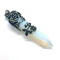 Pendentif en cristal d'opale de style bohème avec décor floral en métal vintage - 16x59mm / Opale