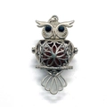 Vintage owl pendant with silver hollow frame and sparkling brown sandstone bead - 29x50mm / Gold Sandstone