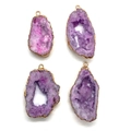 Set van natuurlijke paarse druzy agaat hangers met vergulde randen voor DIY sieraden - 19x37mm / Lavendel (Nr. 2)