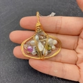 Handmade wire wrapped baroque pearl pendant with natural stone and golden metal accents - Style 7 (Multicolor Pearl Ore)