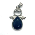 Ciondolo angelo in pietra di sabbia blu con montatura argento e pietra a forma di goccia - Pietra sand blu