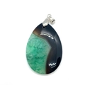 Waterdrop-shaped agate pendant in green and black natural stone with silver metal clip - 31x44mm / No.1 (Green Black Marble)