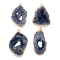 Set of irregular raw gray agate geode pendants with elegant gold plated metal edges - Dark Grey (No. 5)