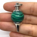 Green malachite sphere pendant with silver metal connector for necklace making - 18x41mm / Malachite