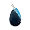 Blue and black teardrop agate pendant with silver bail for DIY necklace making - 31x44mm / No.2 (Blue & Black Texture)