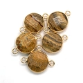 Vijf ronde natuurlijke jaspis steen connectoren met gouden rand voor DIY sieraden maken - 15x24mm / Jaspis