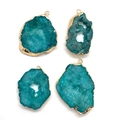 Natural turquoise druzy geode pendant with gold plated edges and crystal texture - Blue Green (No.6)