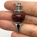 Mahogany obsidian stone pendulum pendant with silver metal bracket and cone tip - 18x41mm / Mahogany Obsidian (No.9)