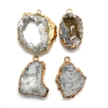 Natural white crystal druzy pendant set with gold plated edging and hanging loops - White (No.7)