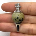 Spotted natural stone pendulum pendant with silver finish connector for necklaces - 18x41mm / Dalmatian Jasper (No.10)