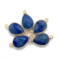 Donkerblauwe druppelvormige edelsteen connectoren met goud vergulde randen voor sieraden - Lapis lazuli