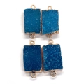 Rectangular blue druzy crystal pendants with gold-plated edges for DIY jewelry making - 13x26-16x28mm / Blue