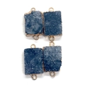 Blue natural druzy crystal rectangle charms with gold plated edges for DIY necklaces - 13x26-16x28mm / Style 2 (Grey Blue)