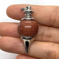 Brown goldstone pendulum pendant with silver metal caps and a top hanging ring - 18x41mm / Gold Sandstone