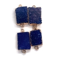 Rectangle purple druzy stone connectors with gold plated edges for DIY necklace jewelry - 13x26-16x28mm / Dark Blue
