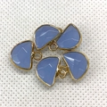 Detail of four semi-circle light blue faceted natural stone pendants with gold plated edges - 13x14mm / Pale Blue (3)