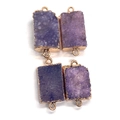 Detailed view of rectangular purple druzy stone pendants with gold plated edges - 13x26-16x28mm / Purple