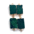 4er-Set dunkelgrüne Druzy-Quarz-Anhänger mit Goldrand für DIY-Schmuckherstellung - 13x26-16x28mm / Dunkelgrün