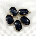 Five-piece black marble texture oval pendants with golden metal frames for DIY jewelry - Synthetic Black Turquoise