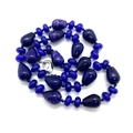 Natural blue sandstone and aquamarine teardrop bead necklace with silver lobster clasp - Deep Blue Natural Stone (#3)