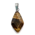 Faceted tiger eye stone pendant in a geometric rhombus shape with silver metal clasp - Tiger's Eye