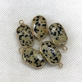 Five-piece set of oval dalmatian jasper pendants with elegant gold metal edging - Dalmatian Jasper
