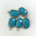 Sky blue turquoise oval multifaceted pendant with gold trim for DIY jewelry making - Blue Turquoise