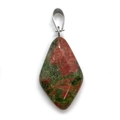 Rhombus unakite natural stone pendant with pink and green texture and silver bail - Unakite