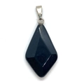 Polished black rhombus natural stone pendant with silver bail for DIY jewelry - Black Agate