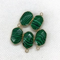 Faceted malachite texture oval pendants with golden metal trim for DIY jewelry - Malachite