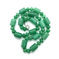 Natural green turquoise cylinder and disc beads necklace with silver lobster clasp - Green Jade