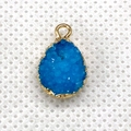 Teardrop blue druzy crystal pendant with gold trim for DIY jewelry making - 10x16mm / Blue