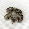 Faceted oval natural stone pendants with gold metal trim for DIY jewelry making - Rhodonite with Black Lines