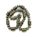 Unakite bead necklace with green and red jasper cylindrical stones and lobster clasp - Unakite