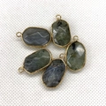 Faceted oval labradorite pendant with gold plated edges for DIY jewelry making - Flash Stone (Labradorite)