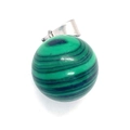 Pendentif en malachite verte 14mm pierre ronde avec fermoir argenté pour bijoux DIY - 14mm / Malachite