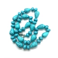 Blue turquoise water drop stone necklace with black veins and silver lobster clasp - Blue Turquoise
