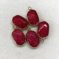 Faceted ruby red stone pendants with gold plated edges for DIY jewelry making - US 8